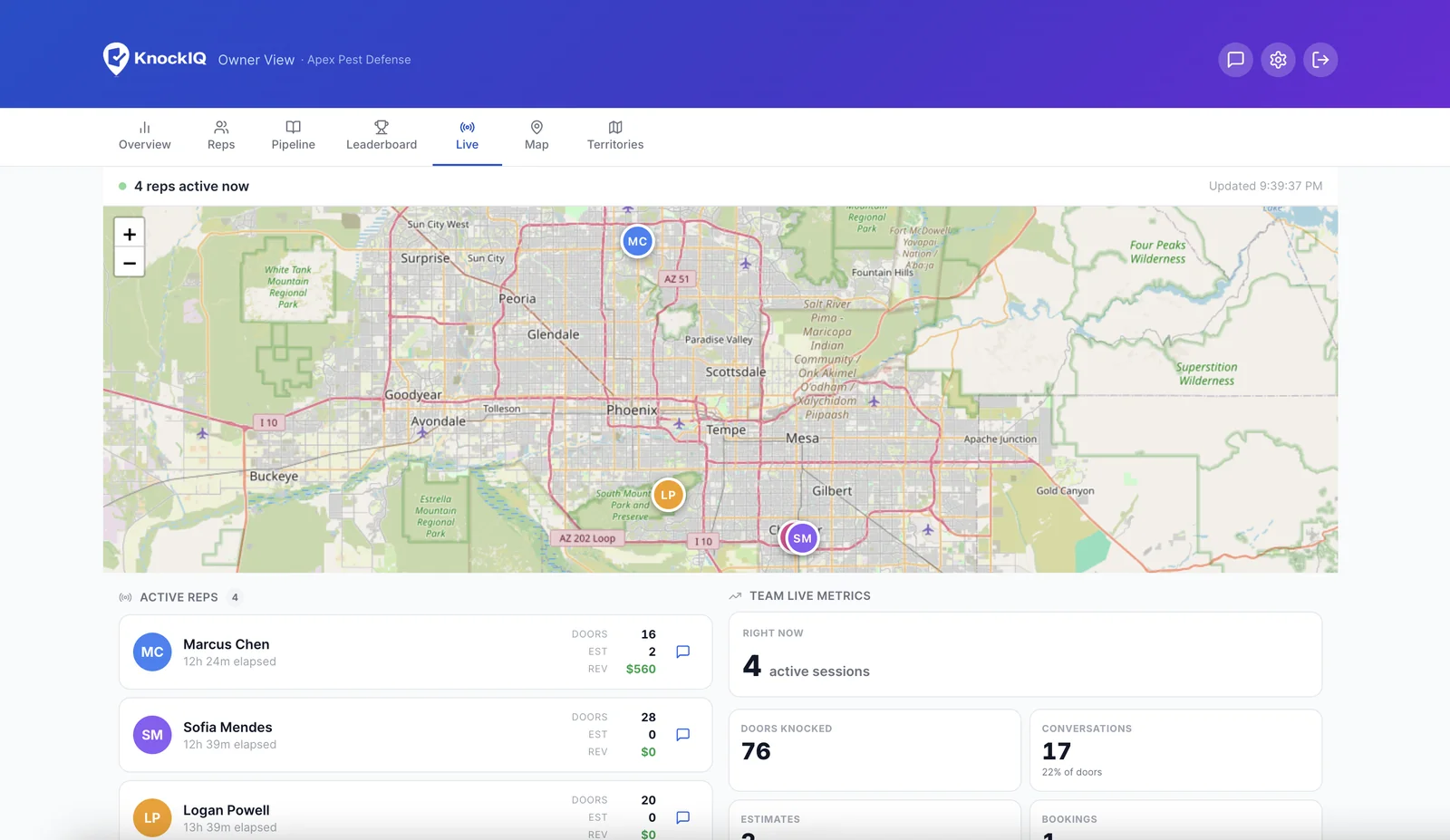 KnockIQ manager live view